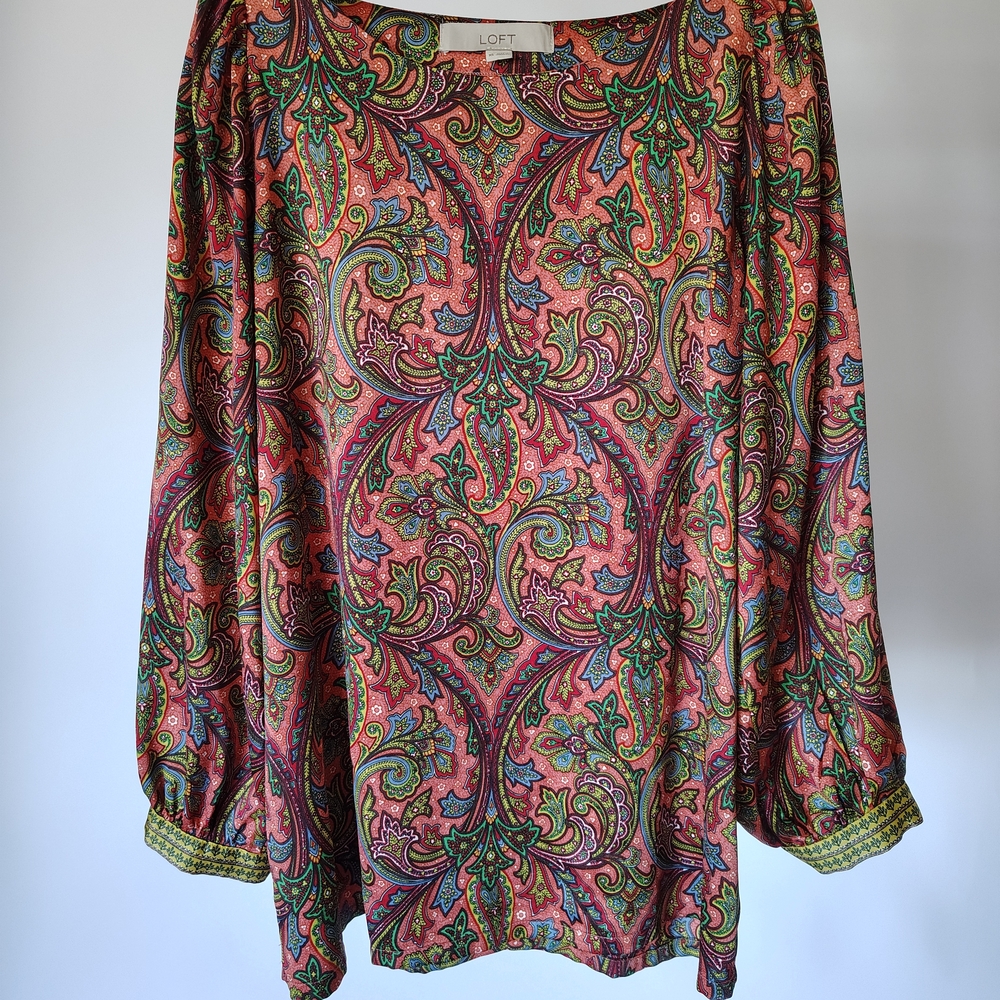 LOFT Red and Blue Relaxed Blouse